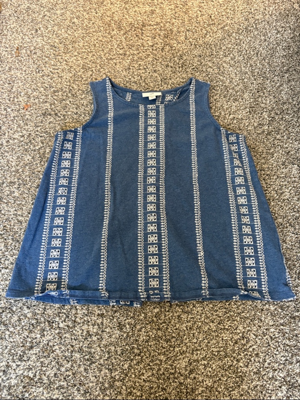 J. Jill Blue Sleeveless Embroidered-Stripe Tank